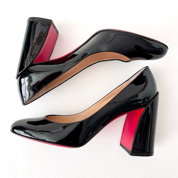 New CHRISTIAN LOUBOUTIN || Miss Sab Black Patent
Leather Block Heel Pumps EU 38 - Picture 11 of 15